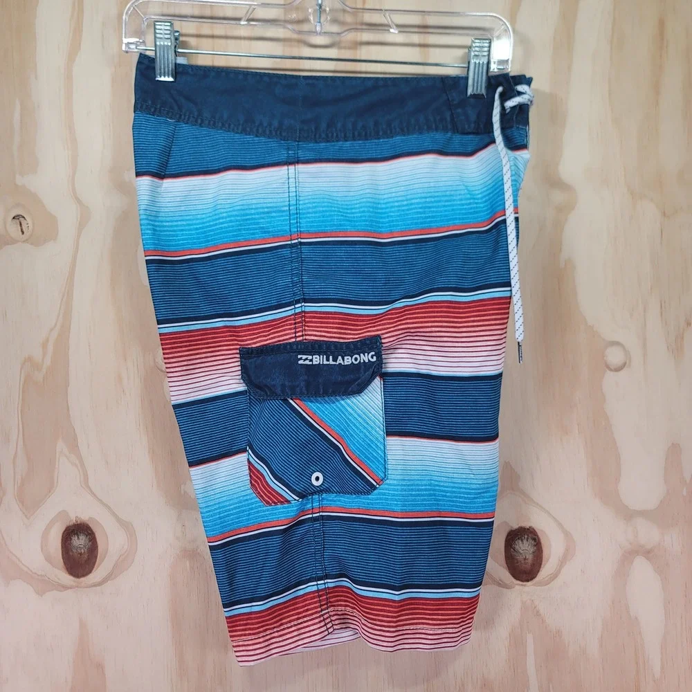Billabong Originals All Day Mens Board Shorts Size 32 Blue Orange Striped Swim